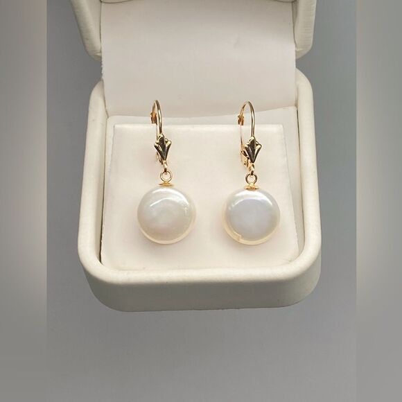 American Pearl Dangle Pearl Earrings With Coin Pearls - Picture 2 of 11